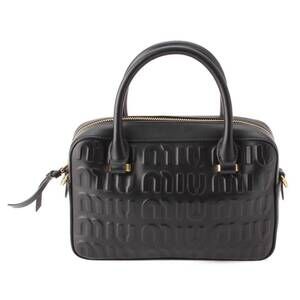 Miu Miu Logo Embossed Leather Handbag Clutch Black